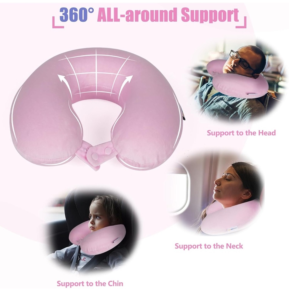 SAIREIDER Travel Airplane Neck Pillow Memory Foam Pillow Pink New